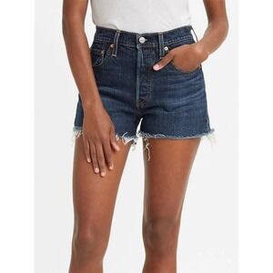 Levis Premium Ribcage Shorts Womens 25 Medium Wash Blue Denim High Rise Cut Off